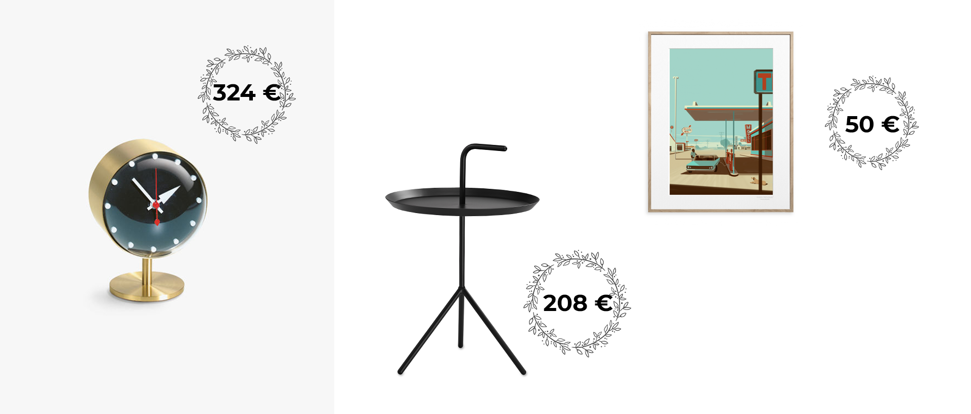 1. Столик DLM, HAY. 2. Кресло LOUNGE CHAIR EAMES, VITRA. 3. Постер «SOUTH CALIFORNIA», IMAGE REPUBLIC.